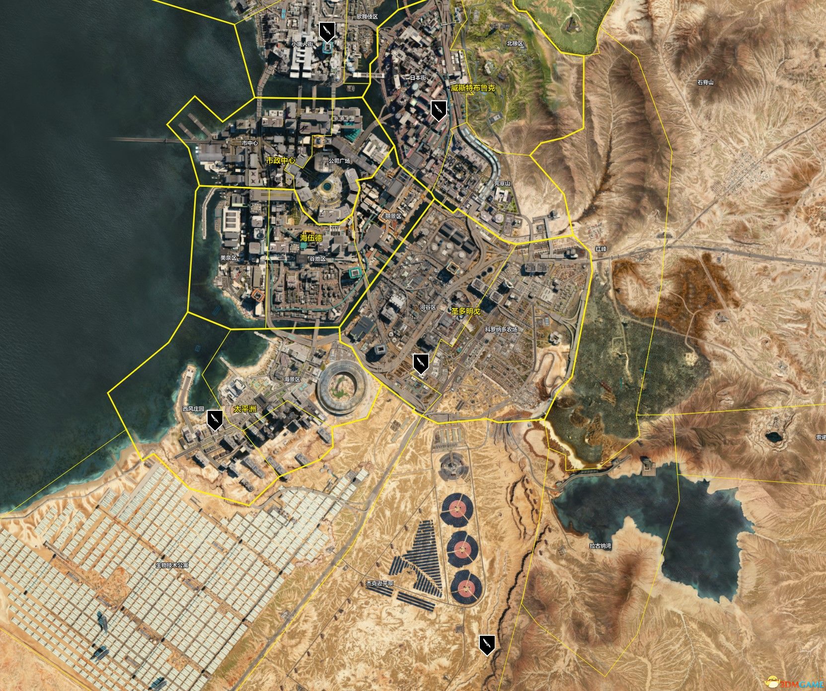 《赛博朋克2077》地图指引 重要地点收集标注地图