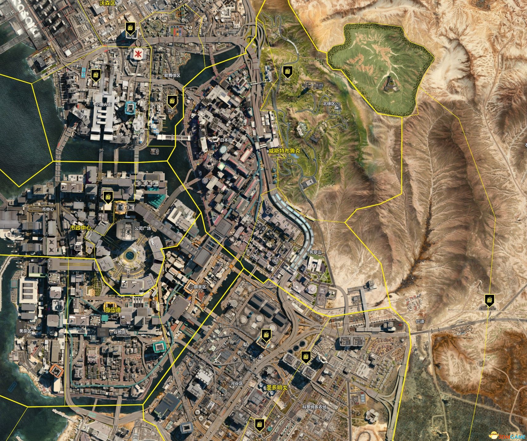 《赛博朋克2077》地图指引 重要地点收集标注地图